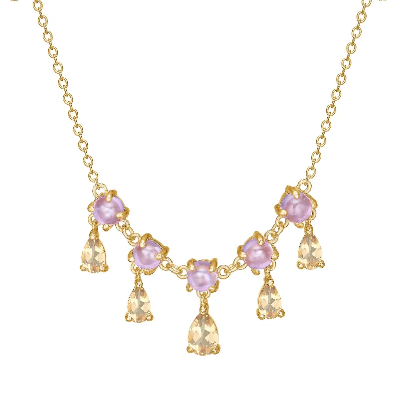 Ladies birthstone necklaces for gifts-Unicorn 18K Gold Plated Necklace w. Amethyst & pear cut Quartz