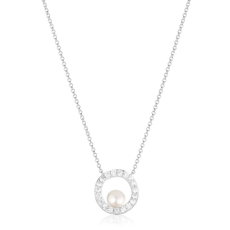 Ladies gold necklaces-Ponza Circolo Silver Necklace w. Zirconias