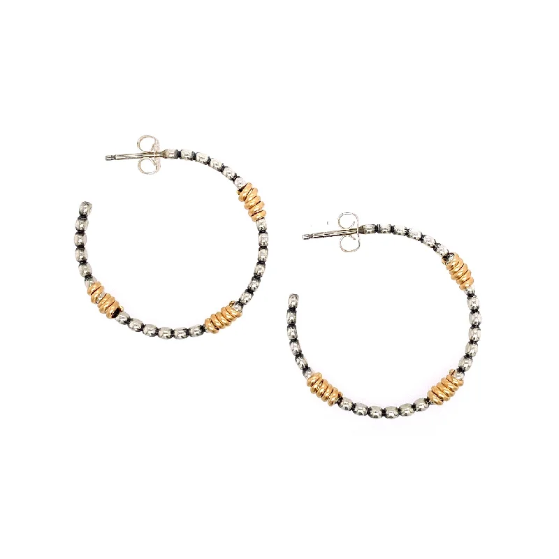 Ladies diamond hoop earrings-Med Front Facing Bead Hoop with 3 Wraps (RE1648)