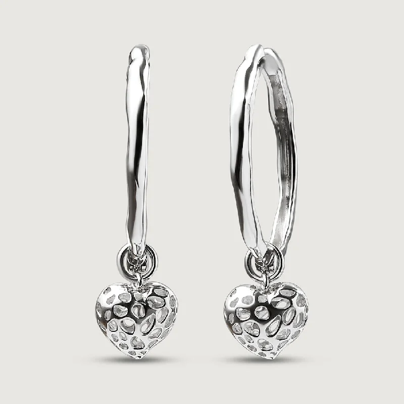 Ladies heart-shaped diamond earrings-Amore Heart Hoop Earrings