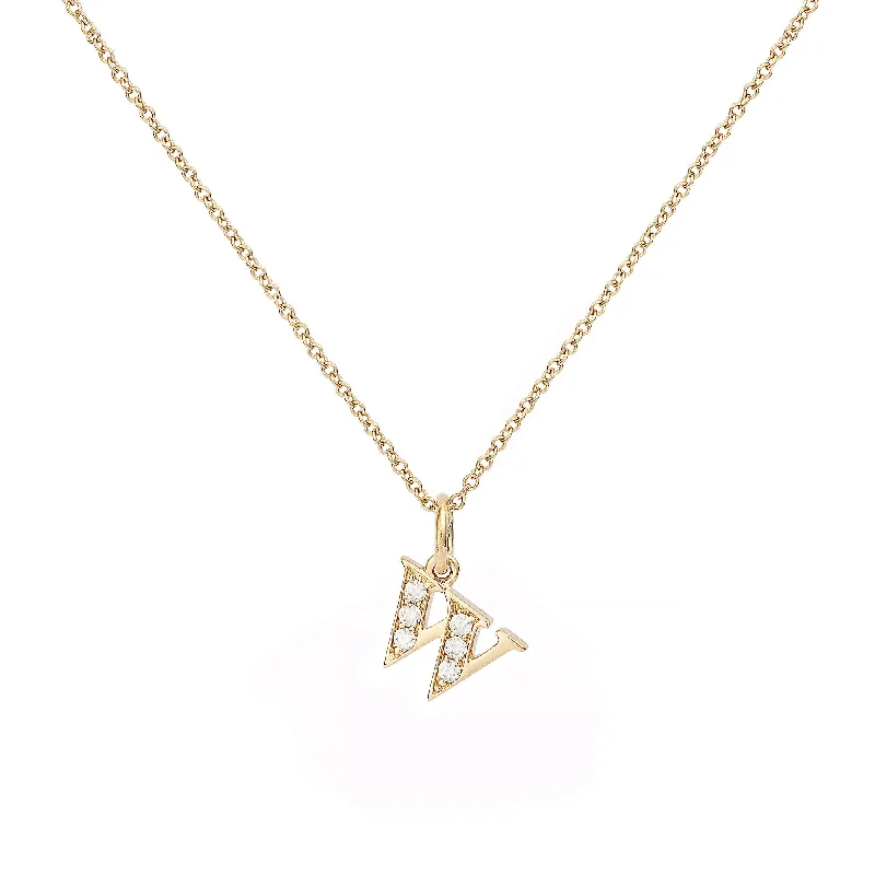 Ladies star pendant necklaces-Love Letter W 18K Gold Necklace w. Diamonds