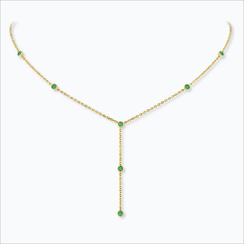 Ladies minimalist necklaces-7 Stone 18K Gold Necklace w. Tsavorite