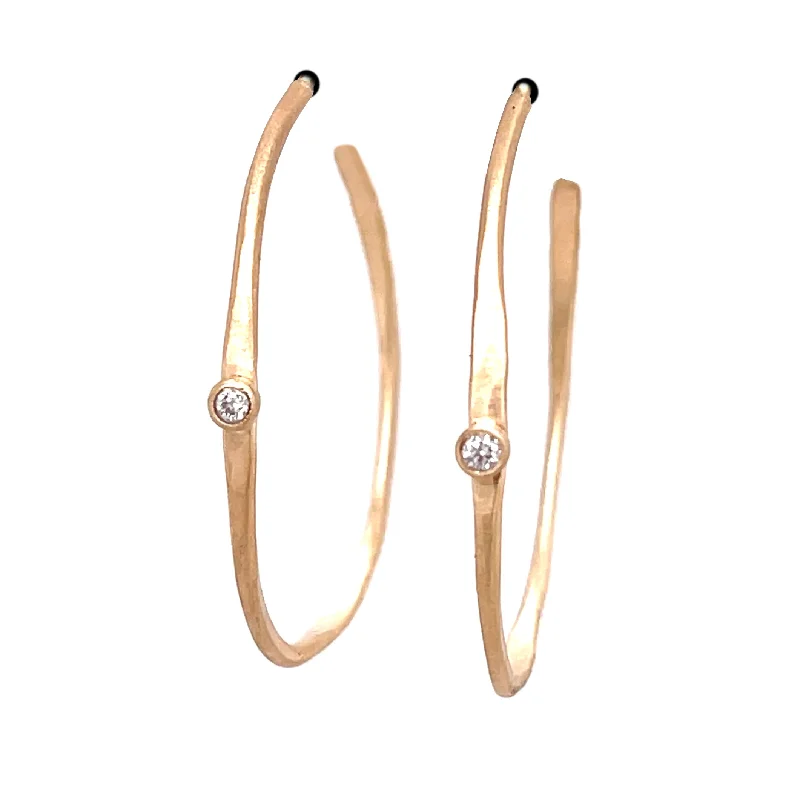 Ladies minimalist gold earrings-Wavy 14k hoops with diamonds E1820KY