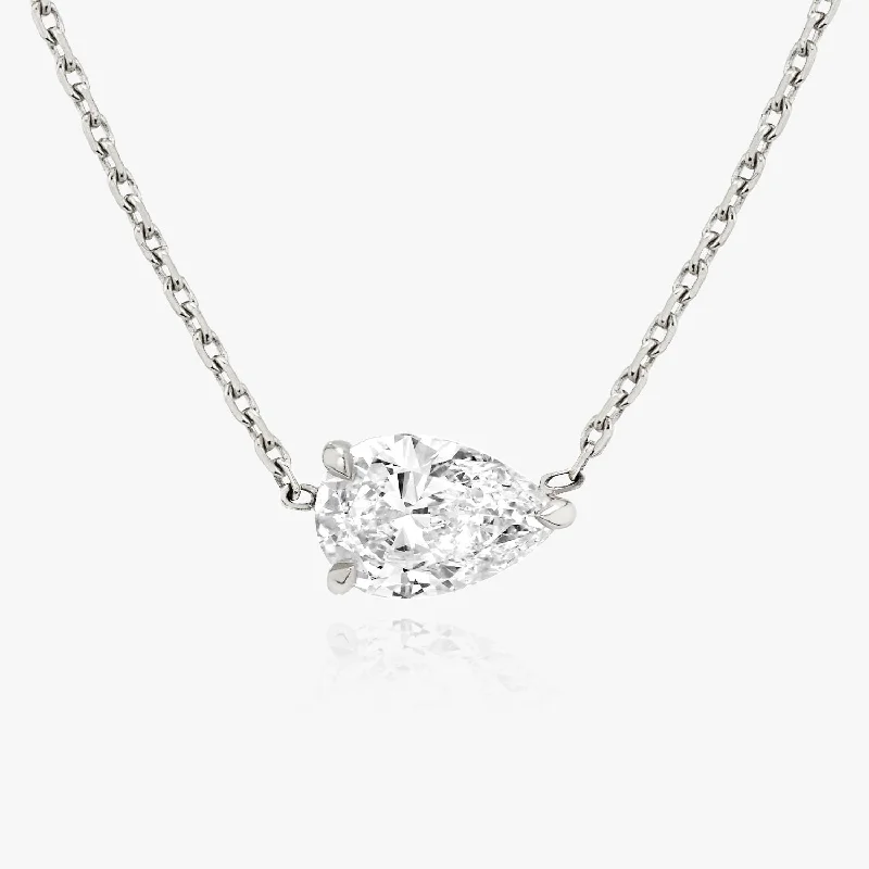 Ladies eternity necklaces-Solitaire Pear 14K Whitegold Necklace w. Lab-Grown Diamond