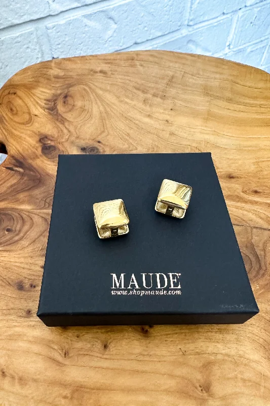 Ladies large stud earrings-18K Square Earrings