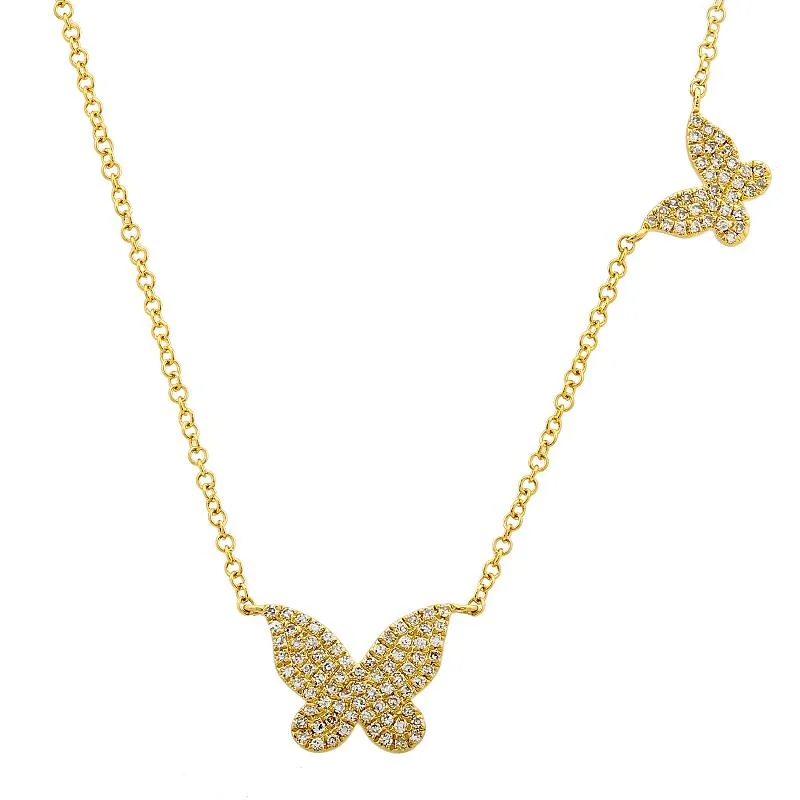 Ladies chain necklaces-Two Butterfly Diamond Necklace