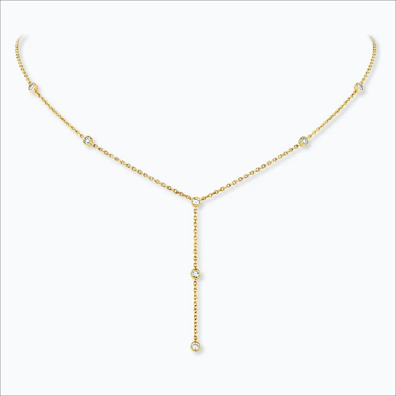 Ladies rose gold necklaces-7 Stone 18K Gold Necklace w. Diamonds