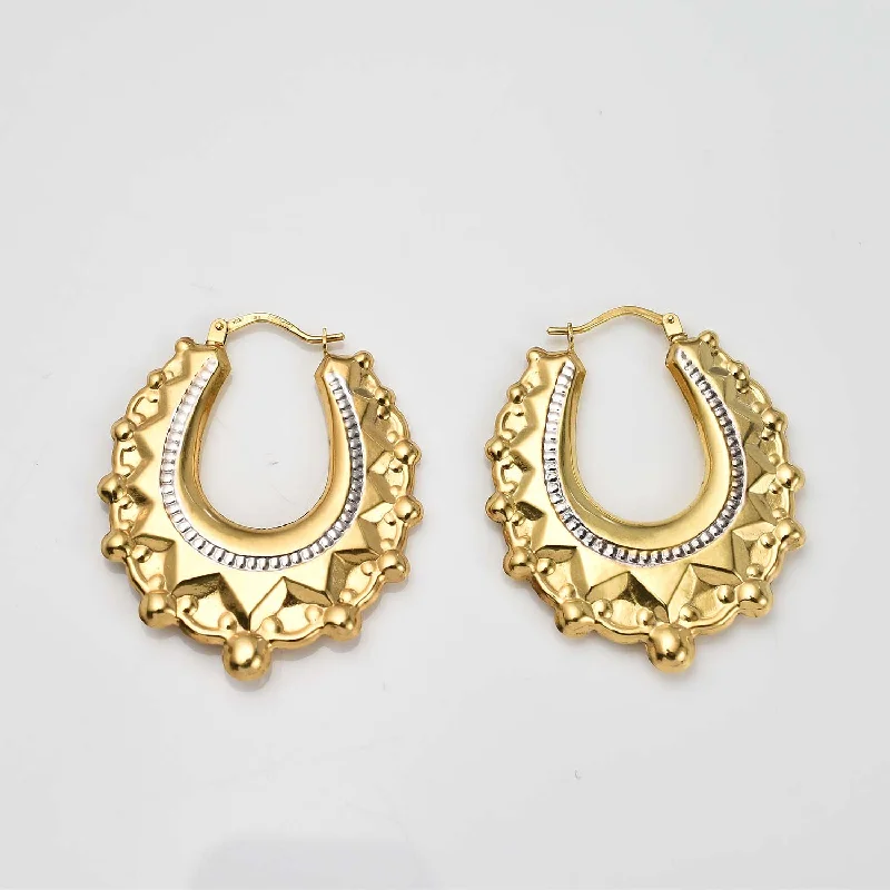 Ladies drop earrings-Victorian Creole Earrings in 18K Yellow and White Gold