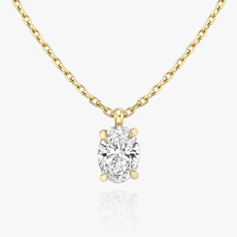 Ladies gold chain necklaces-Solitaire Oval 14K Gold Necklace w. Lab-Grown Diamond