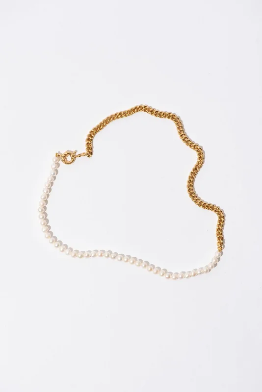 Ladies multi-strand necklaces-The 50/50 Medium Gold Plated Necklace w. Pearls