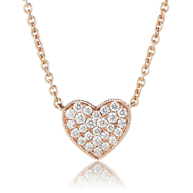 Ladies minimalist diamond necklaces-Heart 18K Gold, Rosegold or Whitegold Necklace w. Diamonds