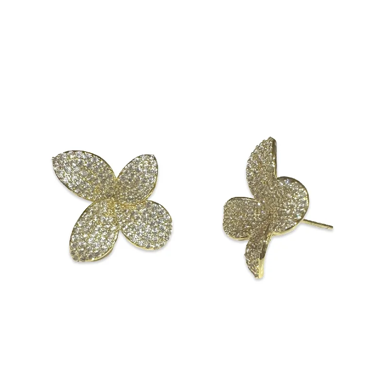 Ladies luxury earrings-Flower Petal Pave Studs