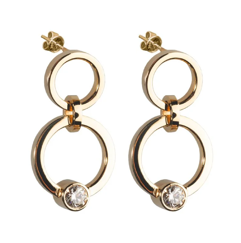 Ladies silver earrings-Diamond + Gold Full Circle Dangle Earrings