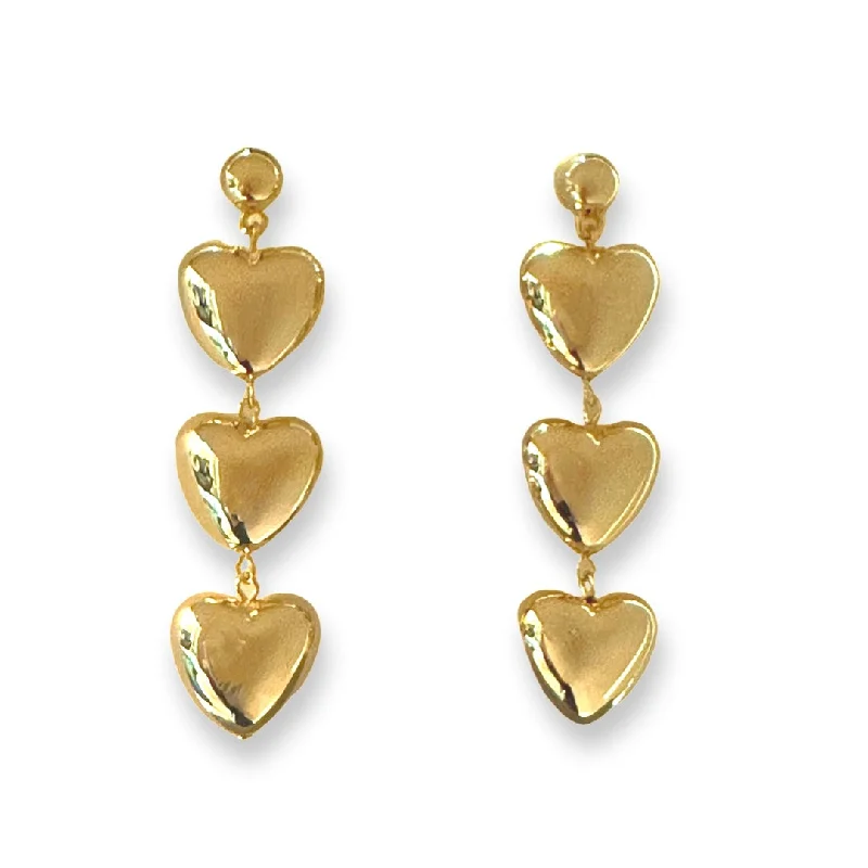 Ladies silver dangly earrings-Golden Hearts Statement Earrings