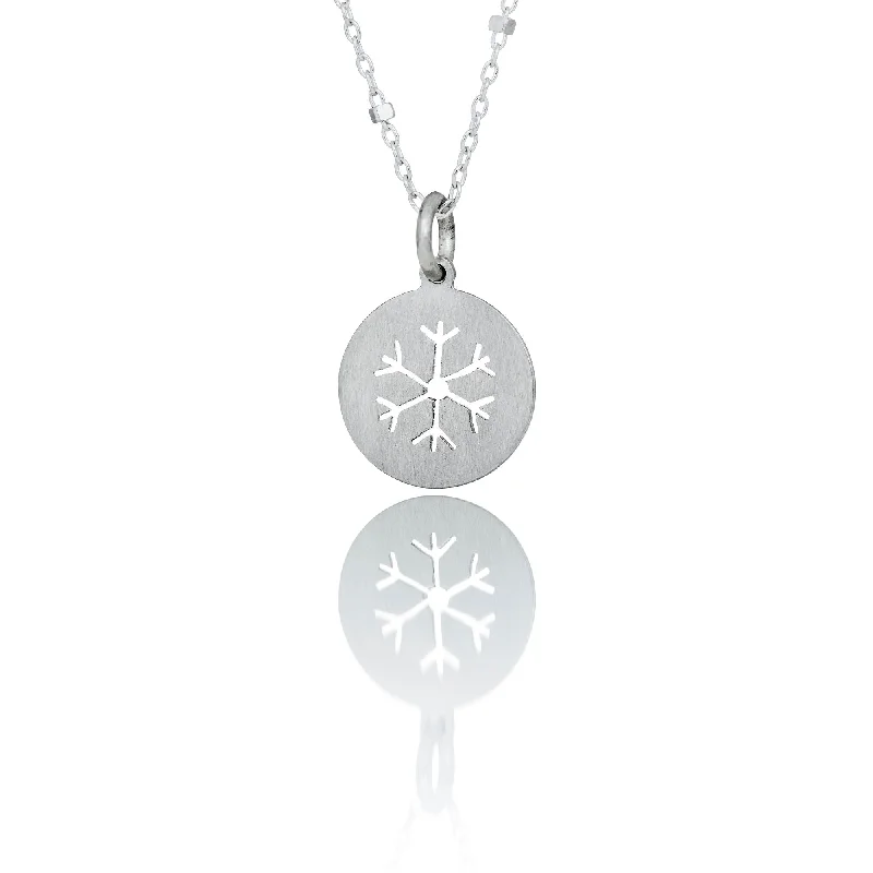 Ladies minimalist diamond necklaces-Snowflake Round Silver Necklace