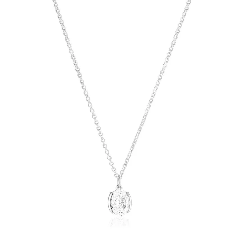 Ladies heart-shaped necklaces-Ellisse Carezza Silver Necklace w. Zirconia