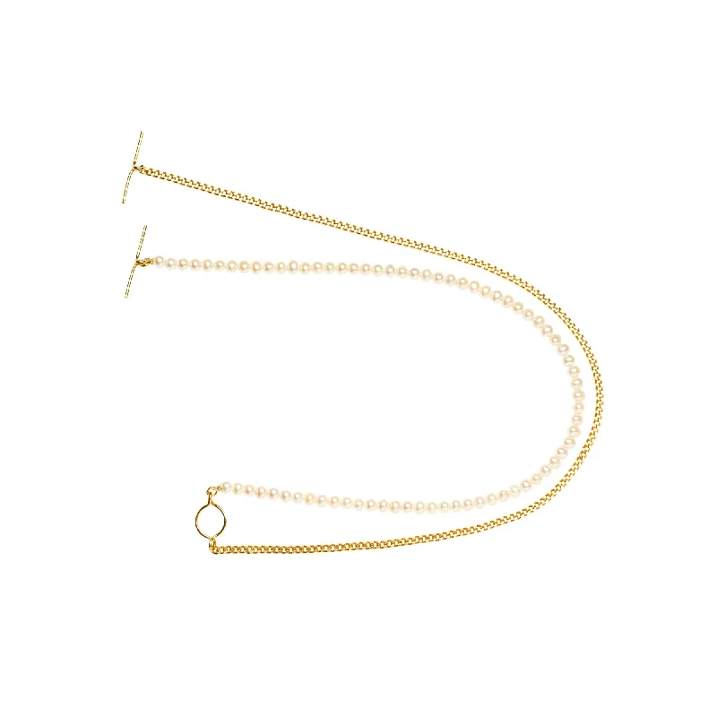 Ladies geometric necklaces-Iris double Gold Plated Necklace w. Pearls