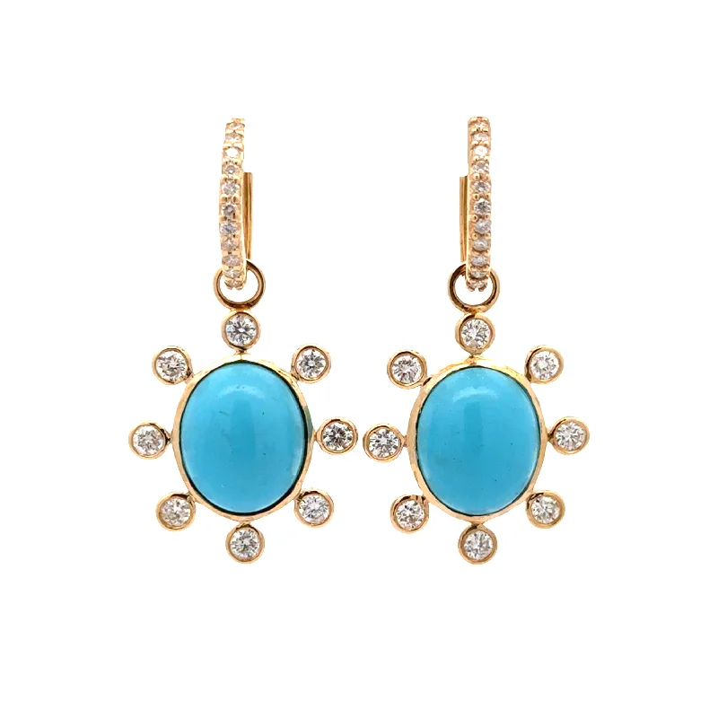 Ladies sapphire drop earrings-Turquoise and Diamond Burst Drops