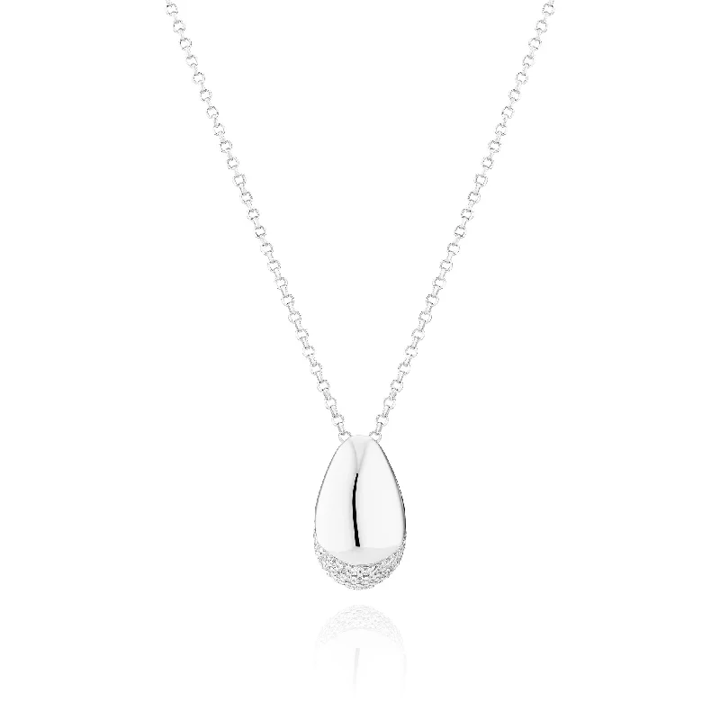 Ladies gemstone necklaces-Goccia Silver Necklace w. Zirconia