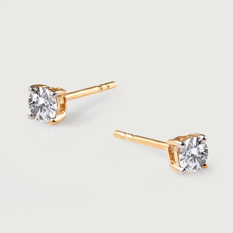 Ladies color-changing earrings-9K Gold Round Cut Lab Grown Diamond Classic Stud Earrings