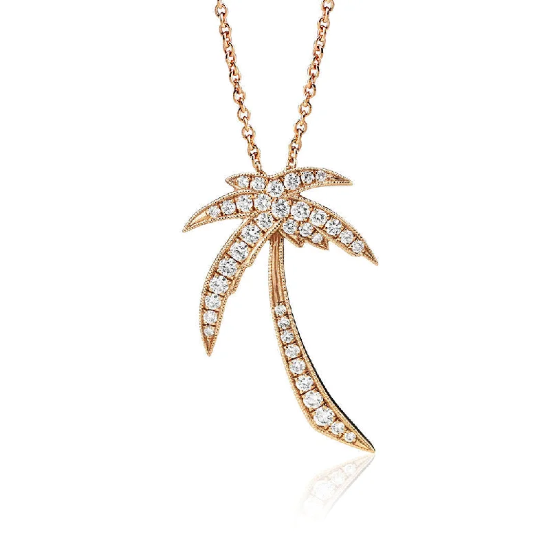 Ladies custom pendant necklaces-Palm Dream 18K Gold, Rosegold or Whitegold Necklace w. Diamonds