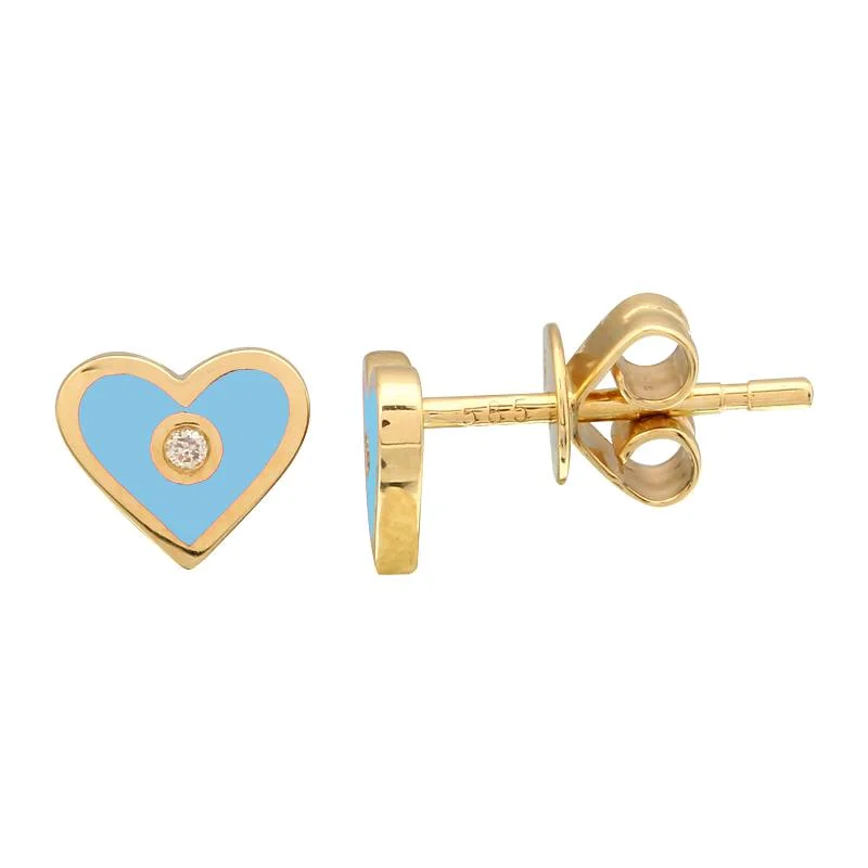 Ladies pearl earrings-Enamel and Diamond Heart Studs