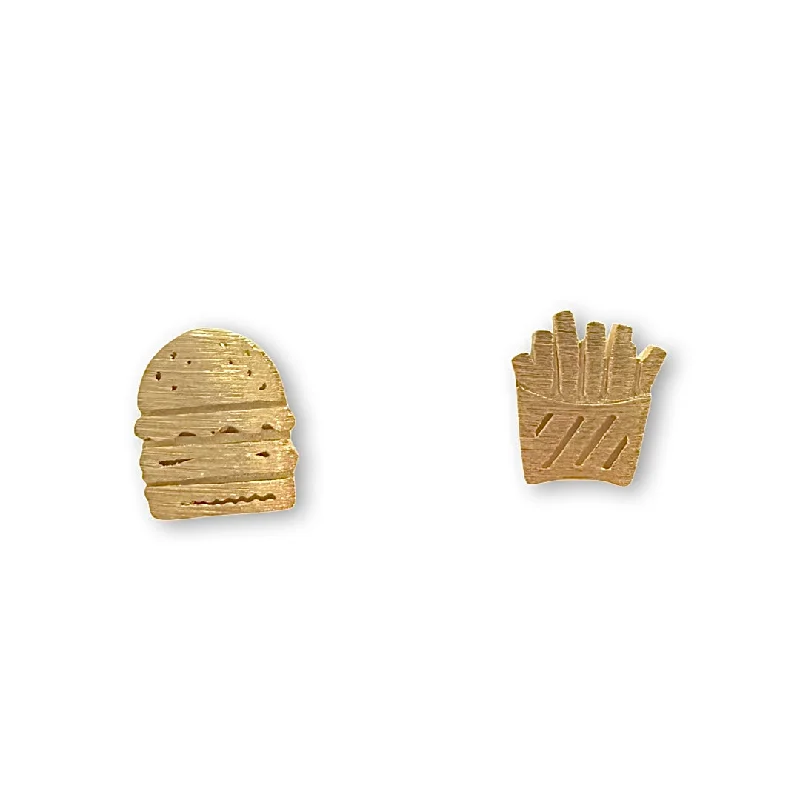 Ladies moonstone earrings-Burger Fries Studs