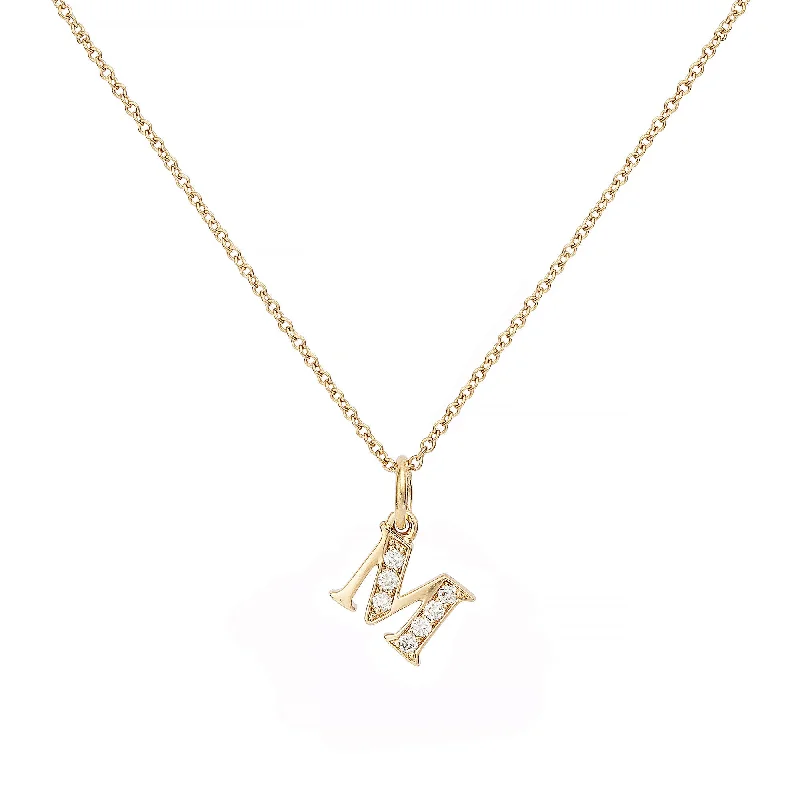 Ladies pearl chokers-Love Letter M 18K Gold Necklace w. Diamonds