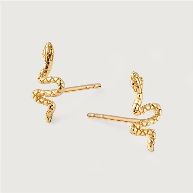 Ladies moonstone earrings-9K Gold Snake Earrings