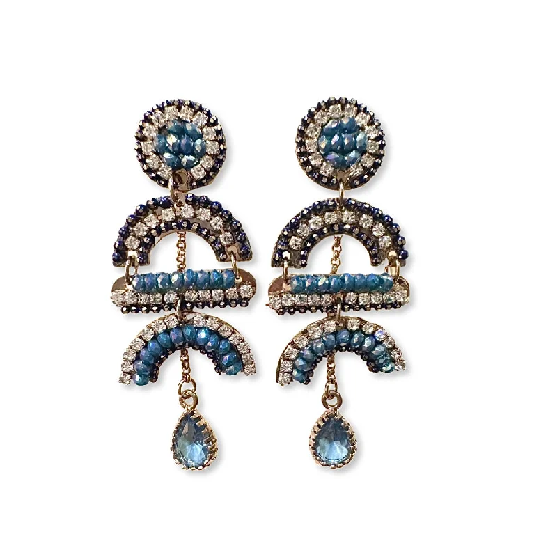 Ladies multi-stone earrings-Noellery Geometric Chandelier Sparkle Earrings