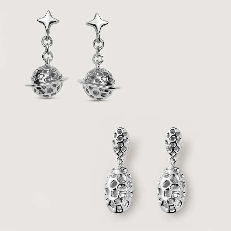 Ladies sparkling earrings-Lattice Pebble and Celestial Drop Earrings