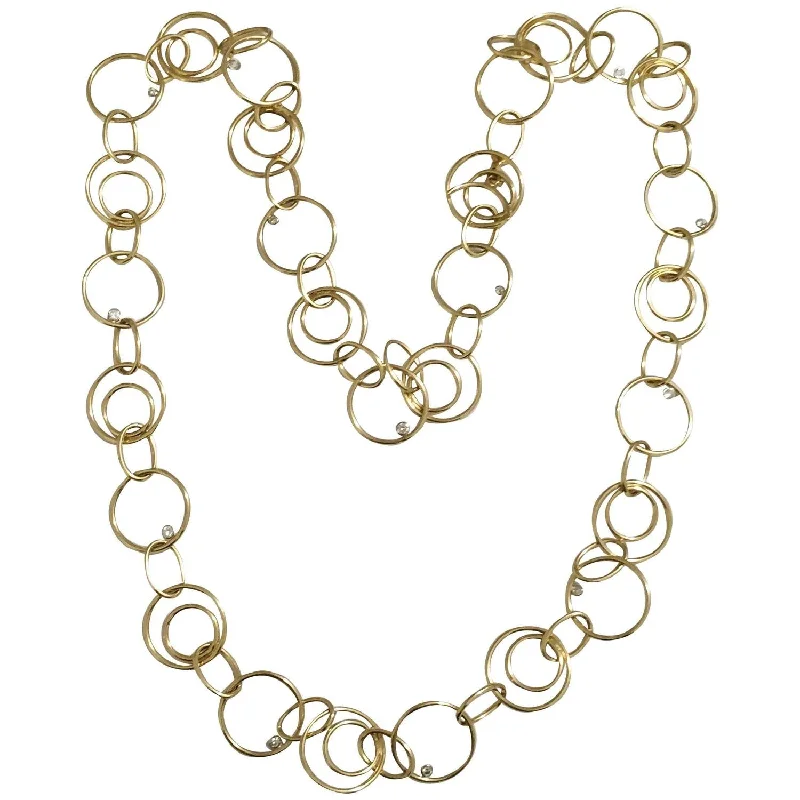 Ladies minimalist diamond necklaces-Yellow Gold Circles and Floating Diamond Chain Necklace