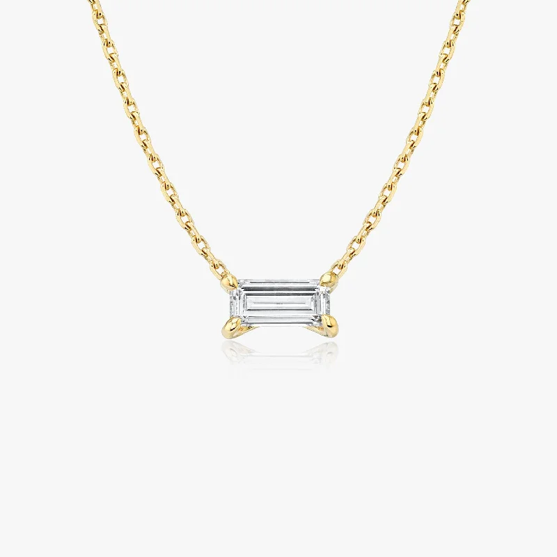 Ladies silver heart necklaces-Iconic Baguette 14K Gold Necklace w. Lab-Grown Diamond