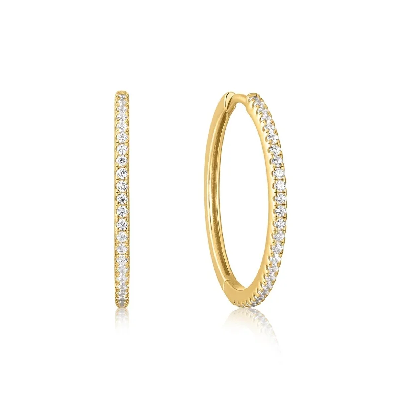 Ladies twist earrings-Medium Cz Huggie Hoop Earrings