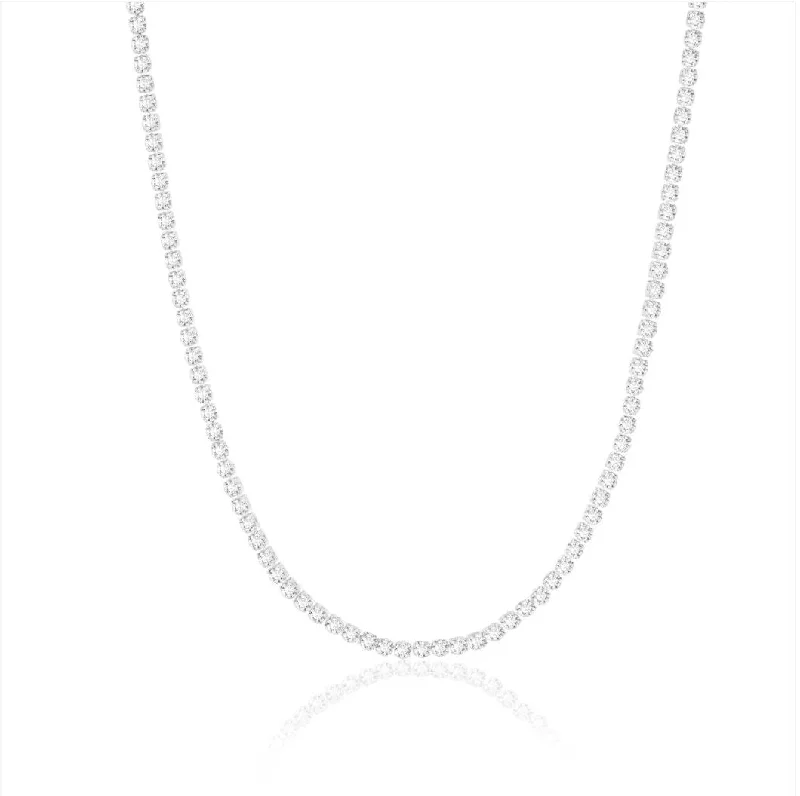 Ladies sterling silver necklaces-Ellera Grande Silver Necklace w. Zirconias