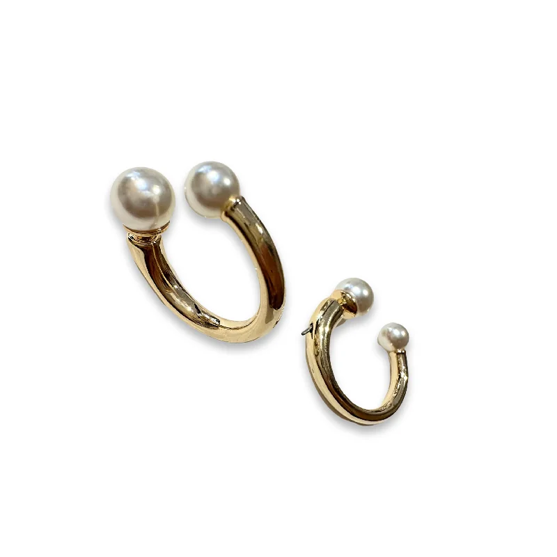 Ladies gold hoop earrings-Double Pearl Hoop Jacket Earrings