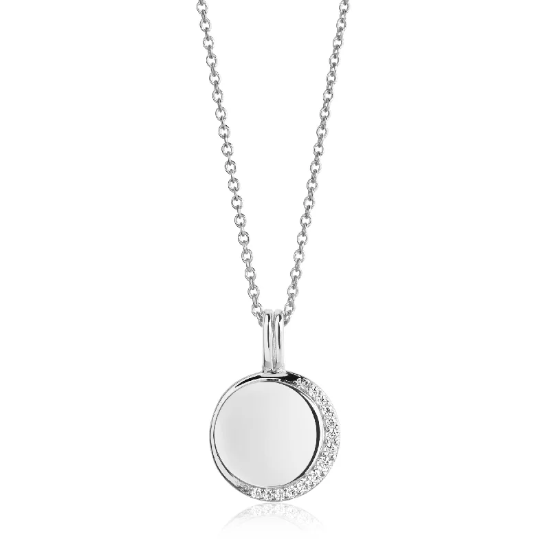 Ladies wedding necklaces-Portofino round Silver Necklace w. White Zirconias