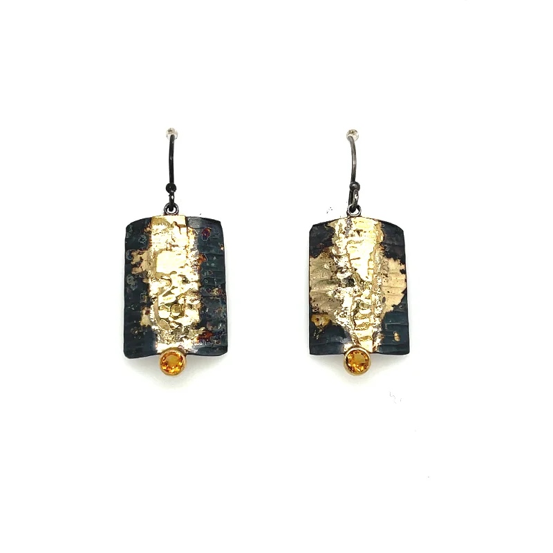 Ladies colorful gemstone earrings-Scudo D'Oro - Golden Shield Earrings with Citrines