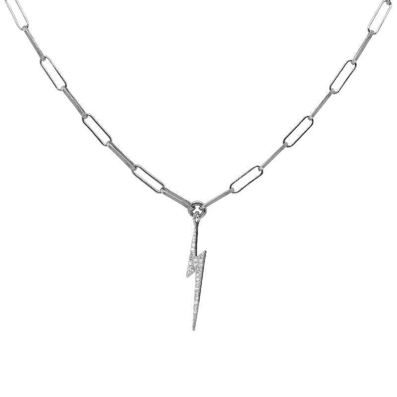 Ladies fine necklaces-Bolt Oxidized Silver Necklace w. Diamond