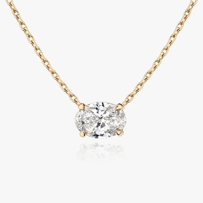 Ladies diamond and ruby necklaces-Solitaire Oval 14K Rosegold Necklace w. Lab-Grown Diamond