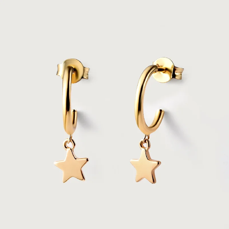 Ladies hoop earrings with diamonds-Starfall Hoops in 9K Gold