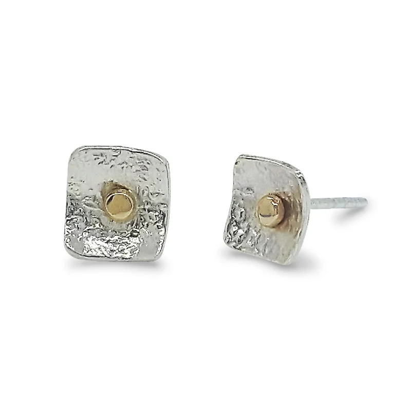 Ladies ruby earrings-Small Square Post Earrings with 14K Gold Dot - E1506