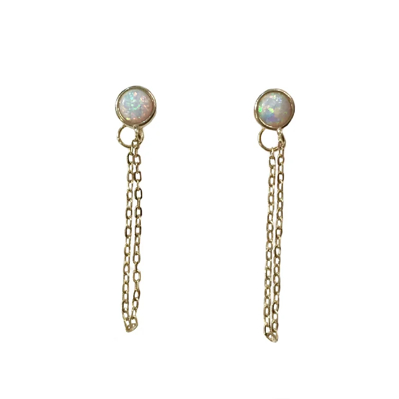 Ladies minimalist gold earrings-Opaline Bezel Chain Earrings