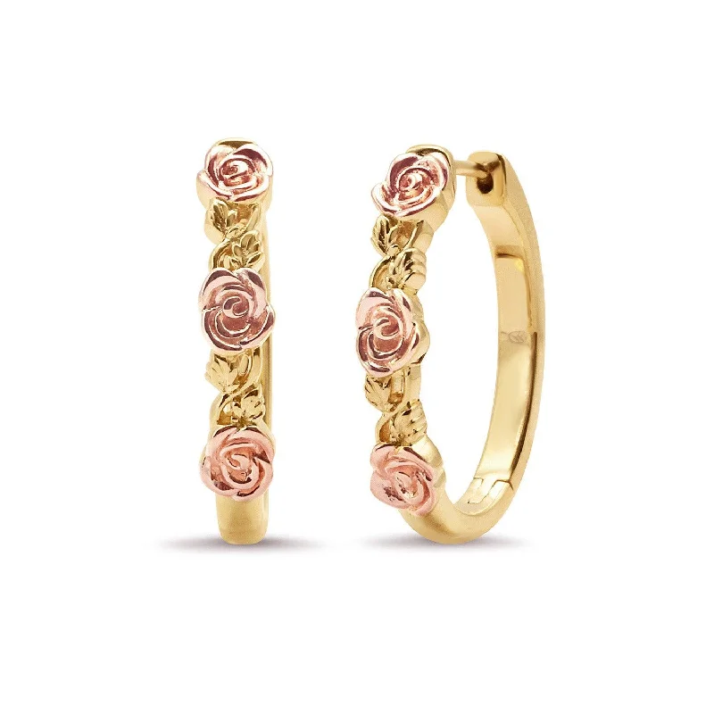 Ladies sapphire earrings-Rose-Kissed Hoop Earrings