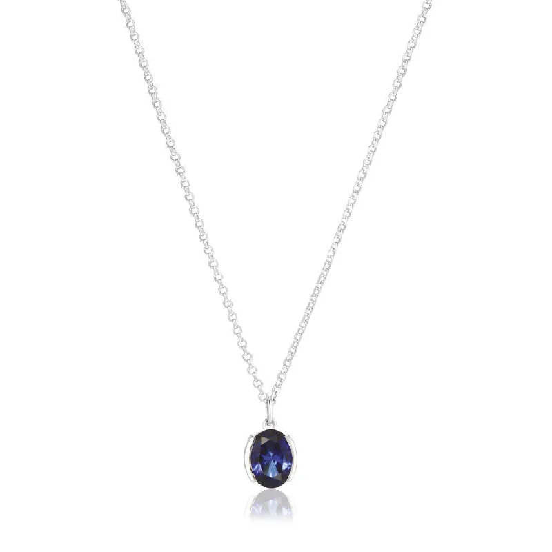 Ladies personalized necklaces-Ellisse Carezza Silver Necklace w. Blue Zirconia