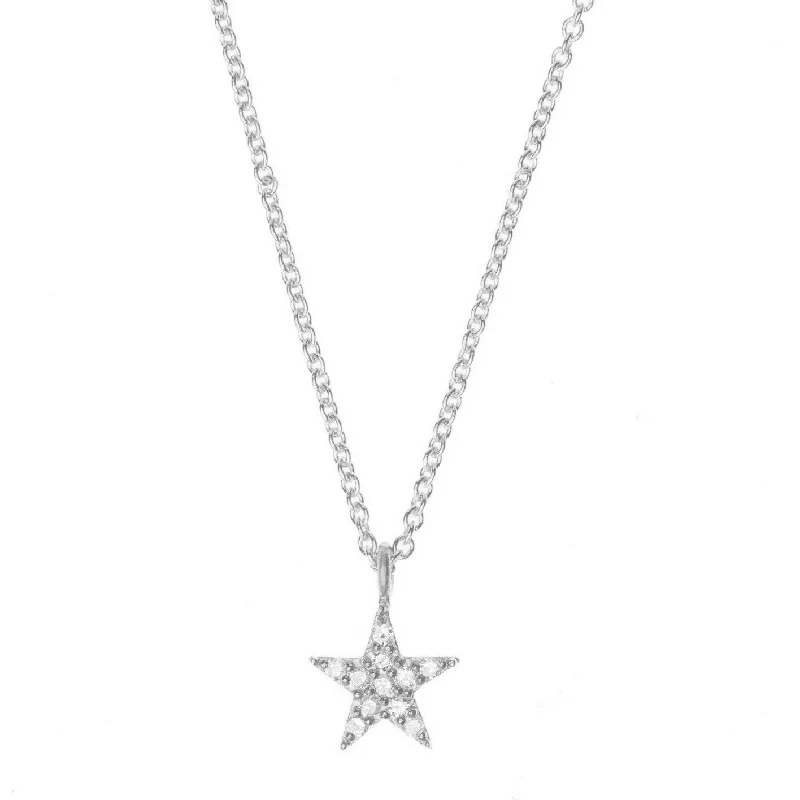 Ladies necklace sets-Small Star White Rhodium on Silver Necklace w. Diamonds