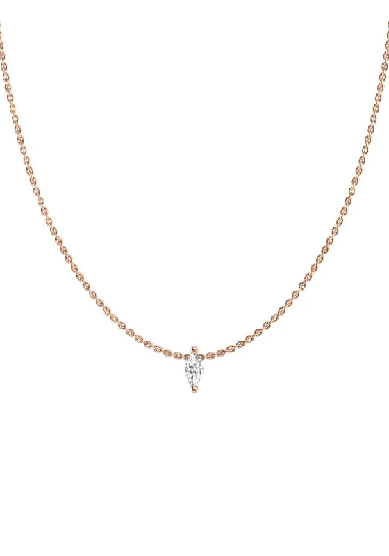 Ladies colorful beaded necklaces-Marquise 18K Rose Gold Necklace w. Lab-Grown Diamond