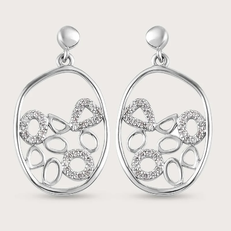 Ladies boho earrings-Versa Certified Diamonds Mosiac Earring in 14K White Gold