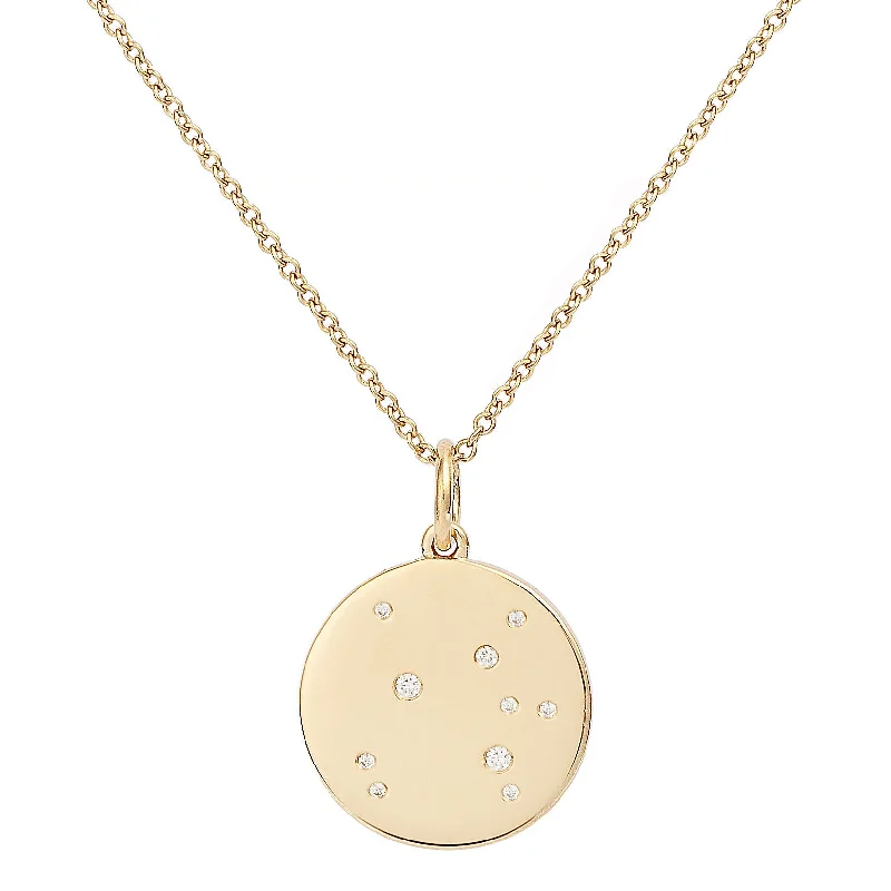 Ladies round-cut diamond necklaces-Star Badge Sagittarius 18K Gold Necklace w. Diamonds