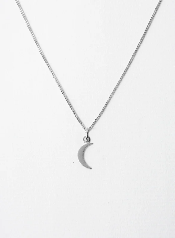 Ladies round-cut diamond necklaces-Small Moon Silver Necklace